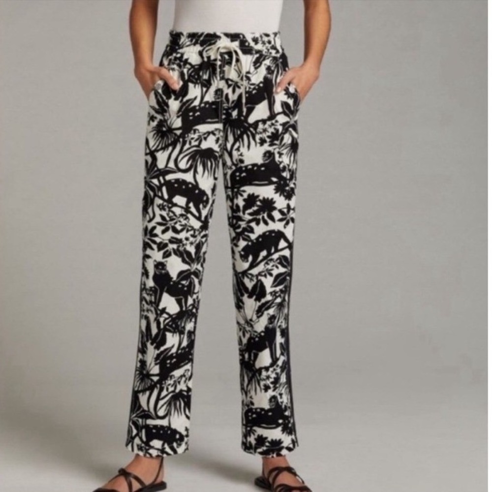 MAEVE Anthropologie Tenley‎ twill track pants black white jungle cat panther XS